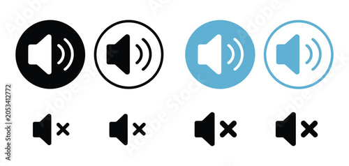 Foto Mute icon set, sound off and volume control symbols for web and app interface de