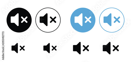 Mute icon set, silence and audio control buttons for modern UI design systems