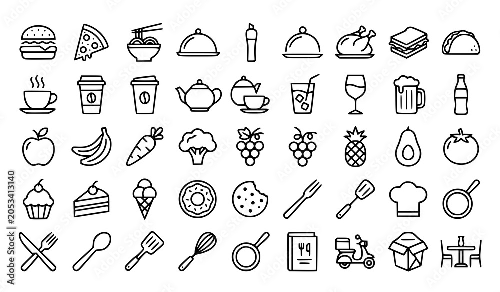 Naklejka premium Food and drinks icon vector set for infographic web and restaurant design