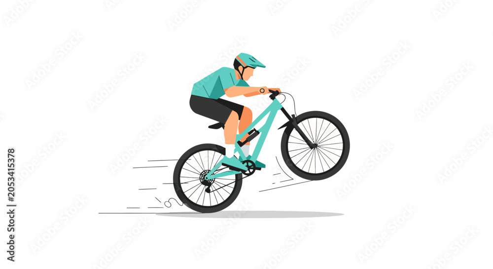 Fototapeta premium Cyclist riding a mountain bike fast.
