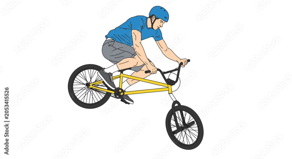 Obraz premium Man riding a yellow BMX bicycle.