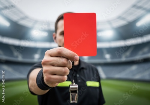Soccer Referee Showing Red Card During Football Match – Sports Officiating and Fair Play Concept