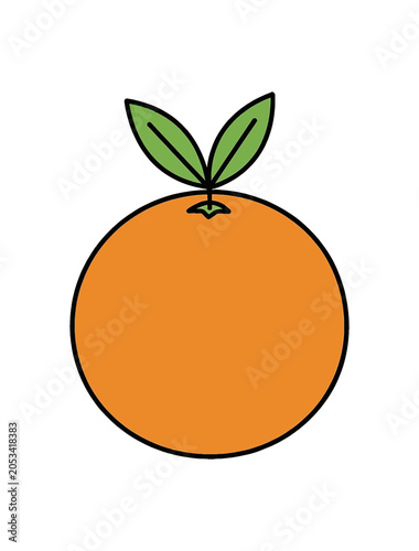 Simple Orange Fruit with Green Leaves Illustration.