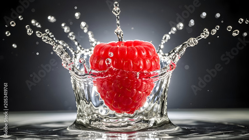 A red raspberry splashing into a body of water Vector © Tanju