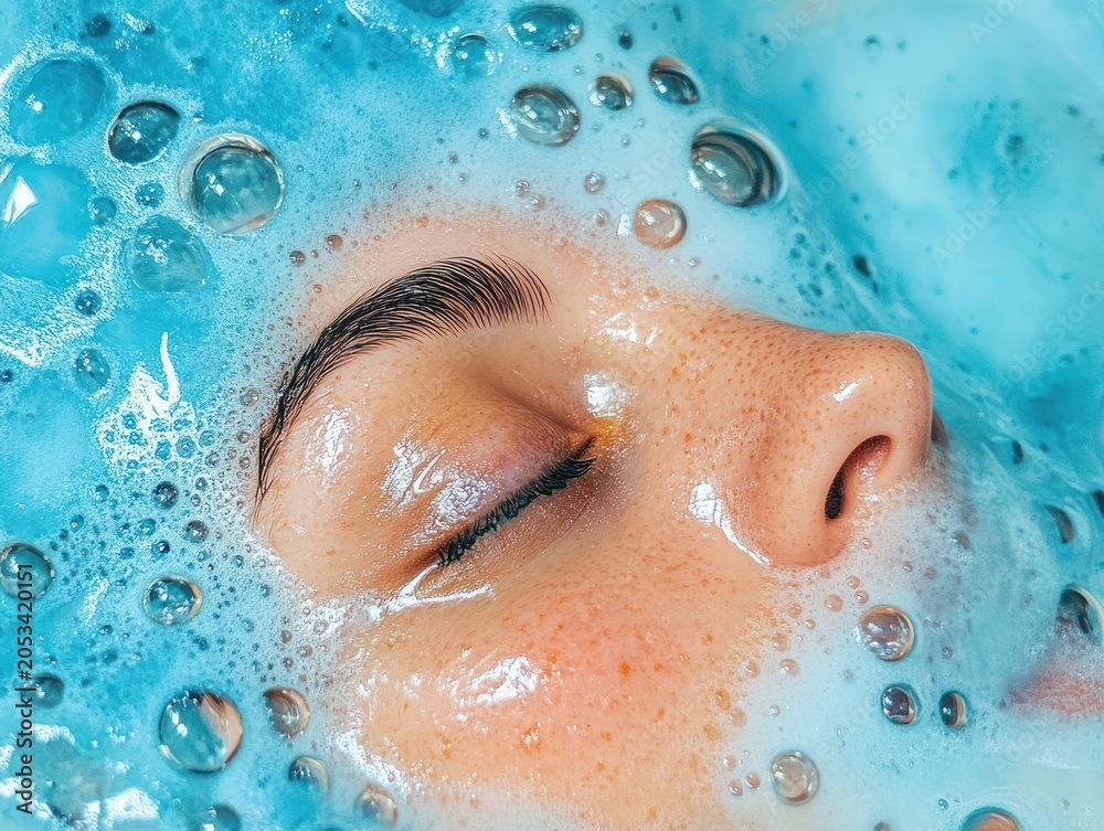 Fototapeta premium Relaxing facial treatment with bubbles