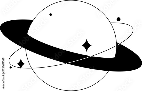 Black planet star ring boho icon PNG