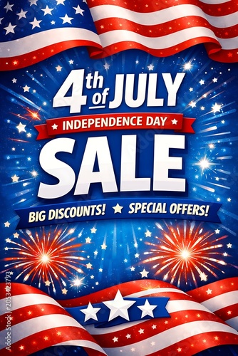 4th of july independence day sale poster with fireworks