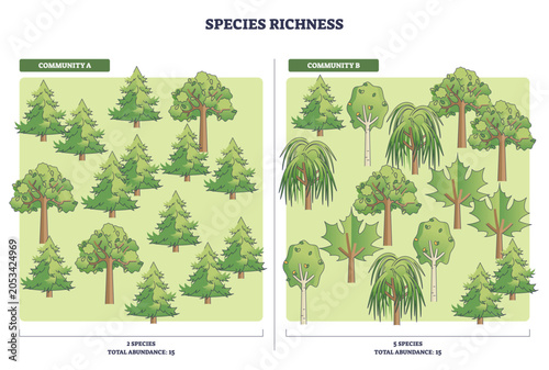 Canvas Print Species richness diagram contrasts two forest communities with equal abundance,