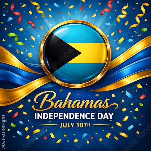 Bahamas independence day celebration with gold ribbons