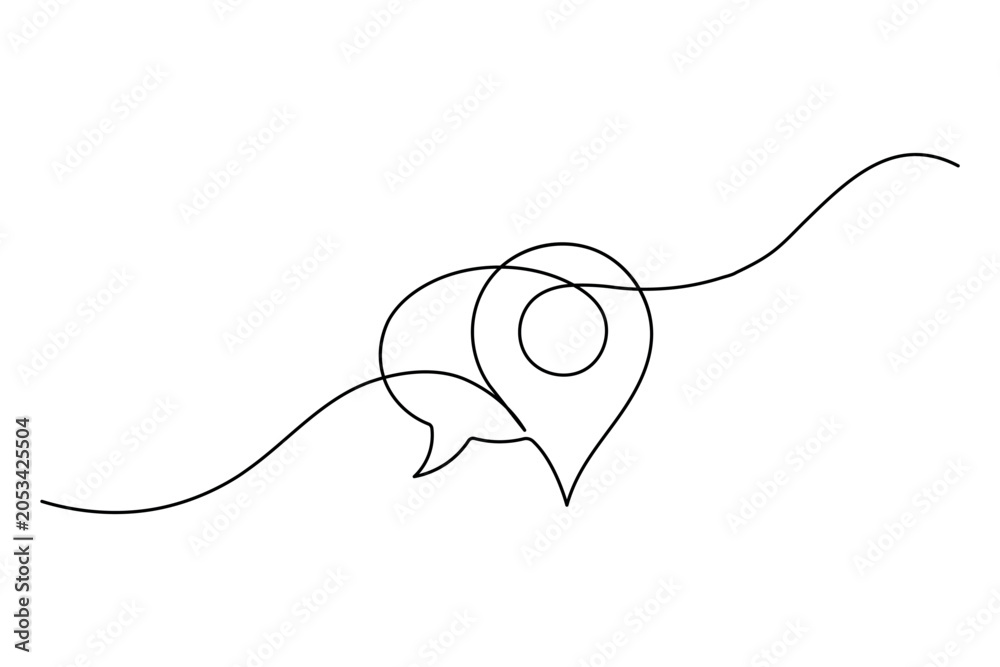 Obraz premium Map pin and speech bubble continuous line art for navigation app logoMap pin and speech bubble continuous line art for navigation app logo