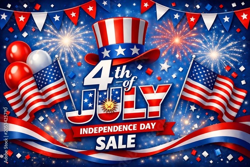 4th of july independence day sale banner with fireworks