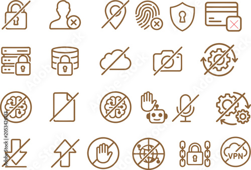 Privacy Protection and Cyber Security Line Icons Set, Data Security and Access Restriction Outline Vector Collection