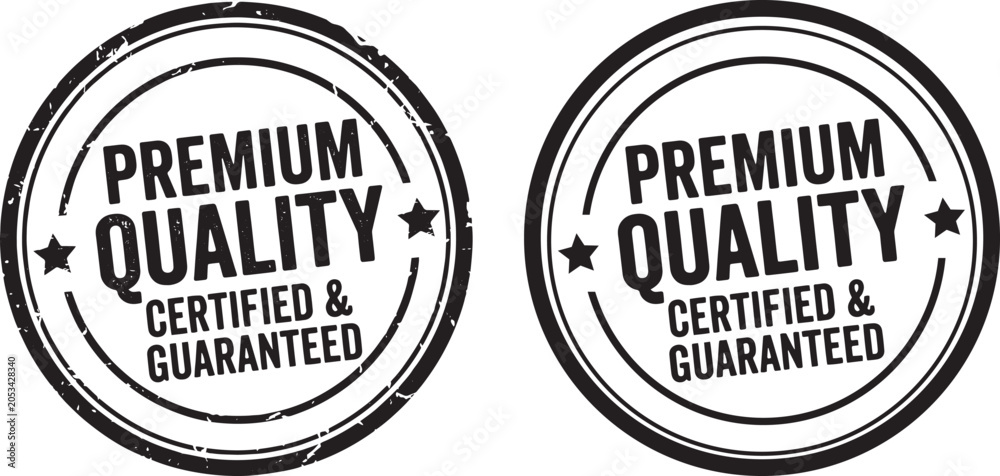 Obraz premium Premium quality certified and guaranteed round rubber stamp badge icon