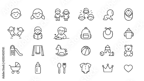Baby and Kids Icons Set – Childcare, Toys and Parenting Editable Vector Icons