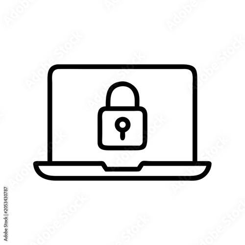 Laptop with lock icon on screen for security concept.