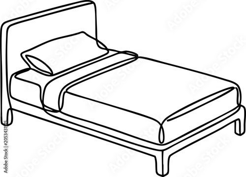 Fotografía Single bed illustration minimalist line art furniture design with furniture inte