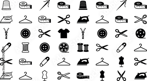 Obraz na plátně Collection of tailoring and sewing flat icons featuring dressmaking equipment an