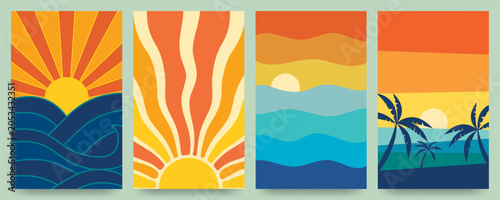Colorful tropical summer poster backgrounds with vertical vector design