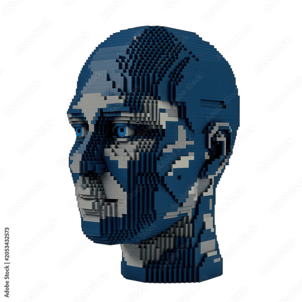 Naklejka premium Blue Lego Head Sculpture Isolated Transparent Background