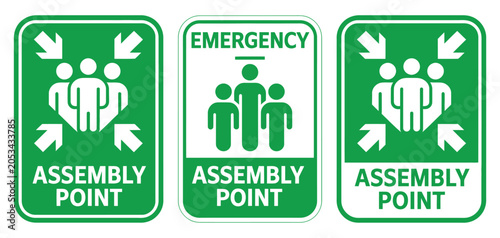 Assembly Point Sign Emergency Gathering Area Symbol Printable Safety Poster Vector Illustration Template for Workplace Evacuation Plans