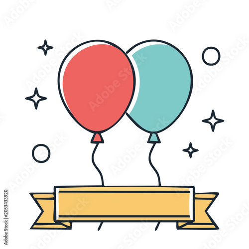 Two colorful balloons with ribbon on transparent background