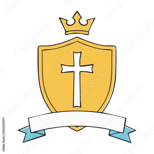 Yellow shield with cross and crown emblem