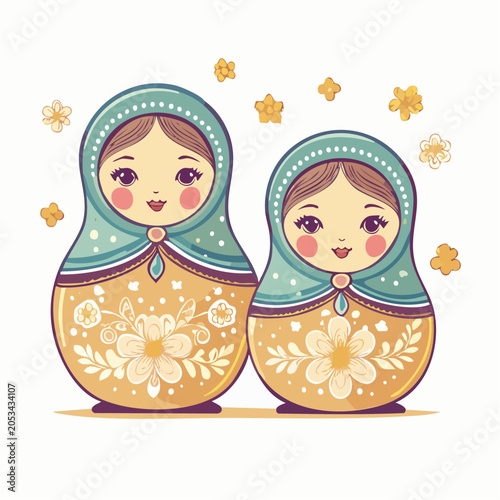 Two Matryoshka Dolls with Floral Design