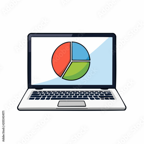 Laptop displaying a colorful pie chart