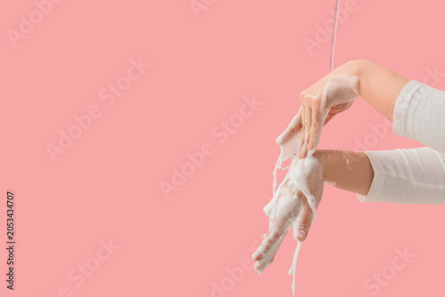 Hand washing with soap foam...