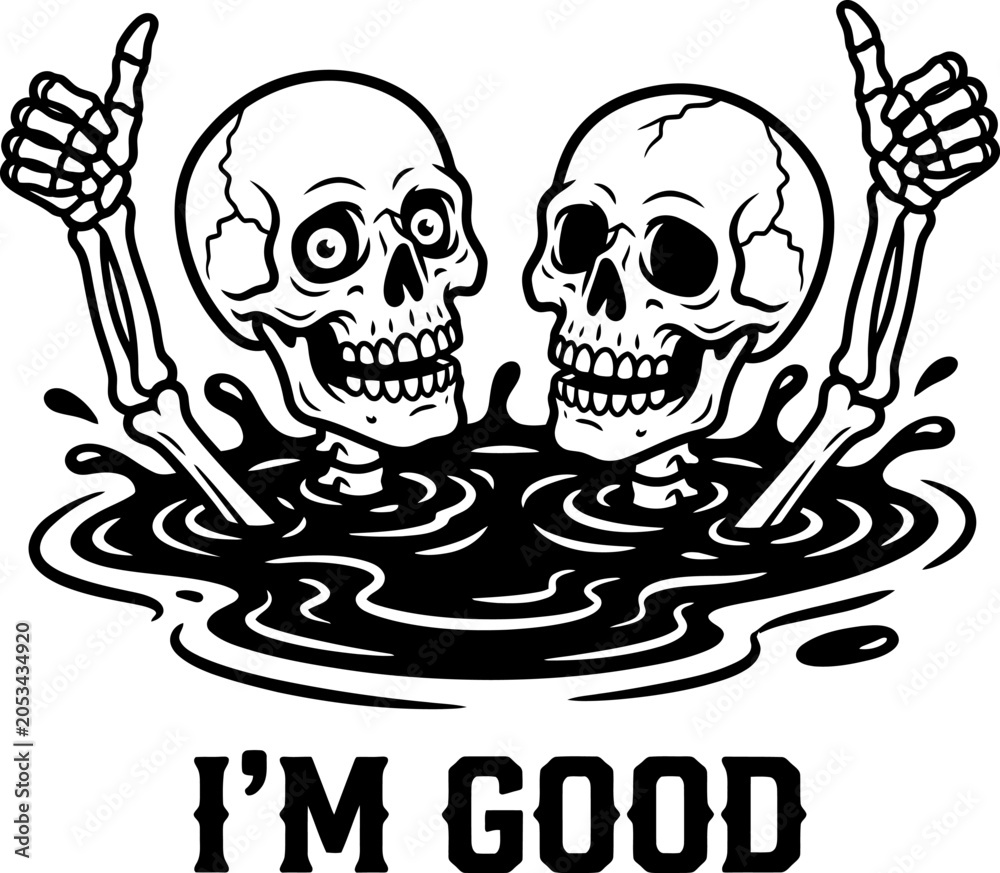 Fototapeta premium Funny skeletons giving thumbs up i am good illustration