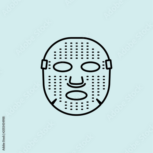A minimalist line art icon representing an LED light therapy facial mask for advanced skin rejuvenation. Perfect for aesthetic clinics, modern beauty salons, and tech-beauty content.
