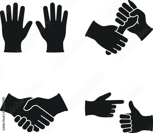 Set of human hand gesture icons and actions with greetings