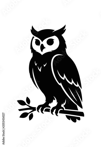 Stylized Silhouette of an Owl Perched on a Branch.