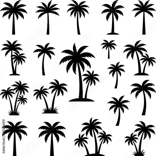 Assorted palm tree silhouettes collection with silhouette