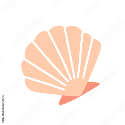 Scallop seashell icon. Beach coastal decoration. Sea shell, mollusk. Marine n...