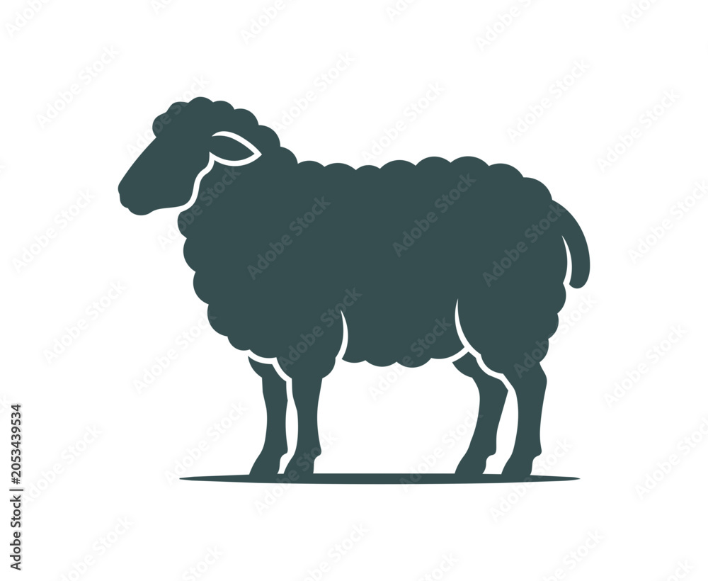 Obraz premium Silhouette of a fluffy sheep standing profile view.