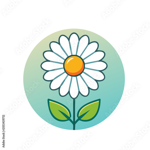 White daisy flower illustration with green leaves