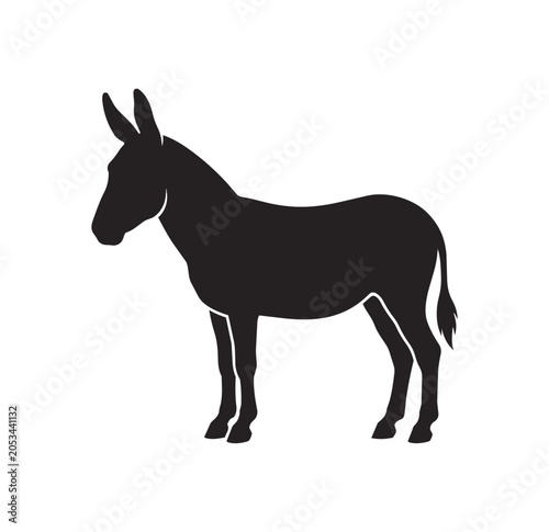 Silhouette of a Standing Donkey Facing Left.