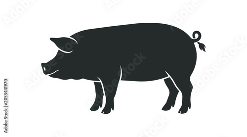 Silhouette of a Pig Standing Side View.