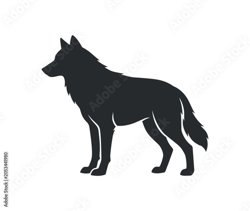 Silhouette of a Standing Wolf with Alert Ears.