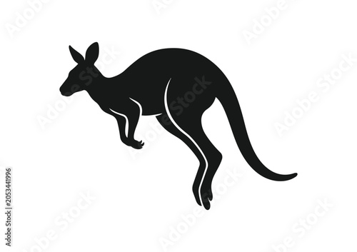 Silhouette of a jumping kangaroo in motion.