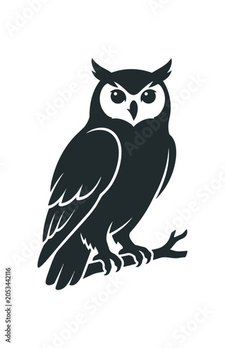 Silhouette of a Wise Owl Perched on a Branch.
