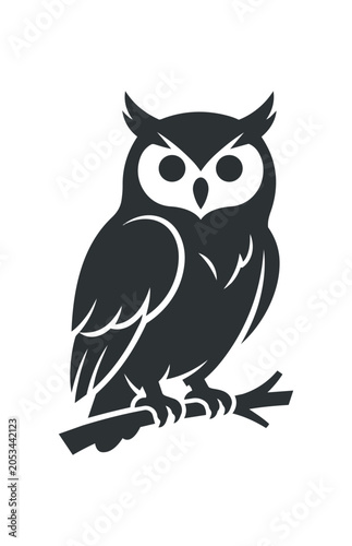 Stylized Silhouette of an Owl Perched on a Branch.