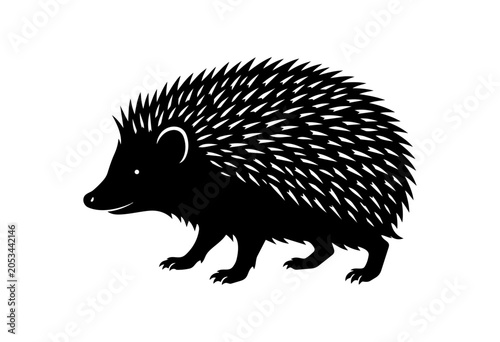 Black Silhouette of a Cute Hedgehog Walking.