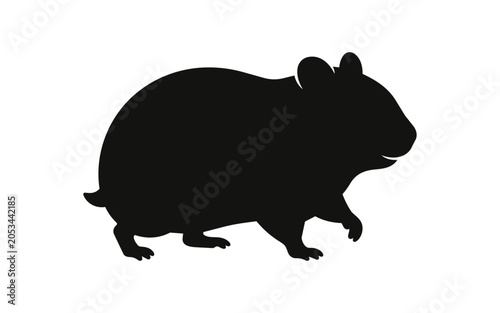 Silhouette of a Hamster Walking Isolated on White Background.