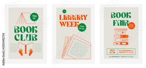 Book club, fair and market banner and poster design. colorful vertical poster and banner templates. Minimal series for book festival, bookshop and back to school designs
