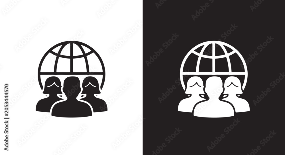 Fototapeta premium Global Team Icon Set: Line and glyph solid icon and logo template - Clipart, sticker - icon set