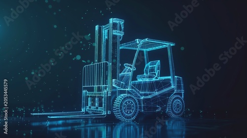 3D holographic forklift in digital design.