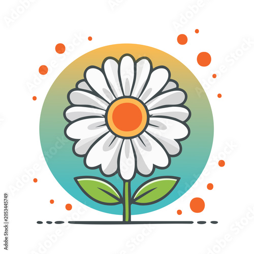 White daisy flower illustration with green leaves