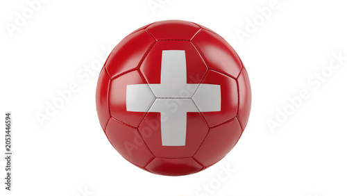 Swiss flag soccer ball floating isolated on white background representing national team pride for international football events
